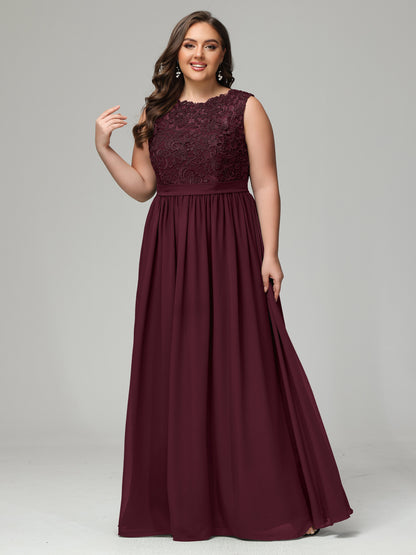 A-Line Bateau Plus Size Chiffon Bridesmaid Dresses