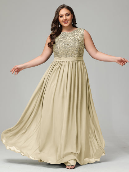 A-Line Bateau Plus Size Chiffon Bridesmaid Dresses