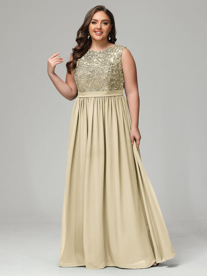 A-Line Bateau Plus Size Chiffon Bridesmaid Dresses