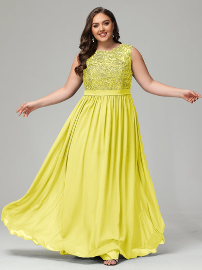A-Line Bateau Plus Size Chiffon Bridesmaid Dresses