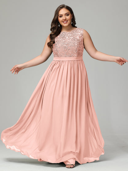 A-Line Bateau Plus Size Chiffon Bridesmaid Dresses