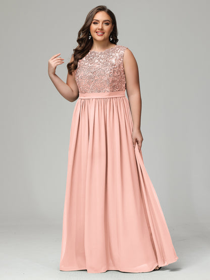 A-Line Bateau Plus Size Chiffon Bridesmaid Dresses