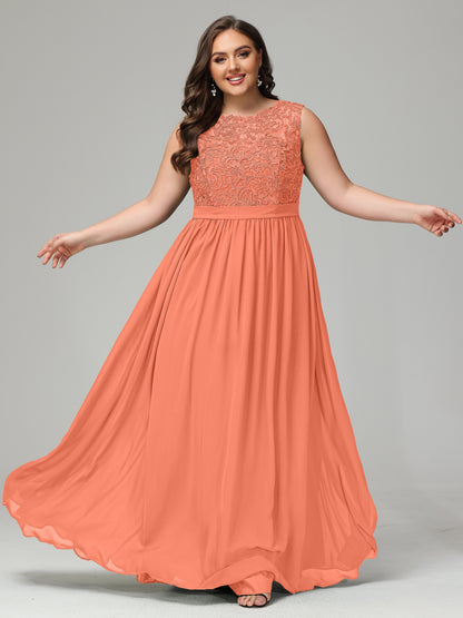 A-Line Bateau Plus Size Chiffon Bridesmaid Dresses