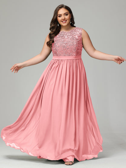 A-Line Bateau Plus Size Chiffon Bridesmaid Dresses