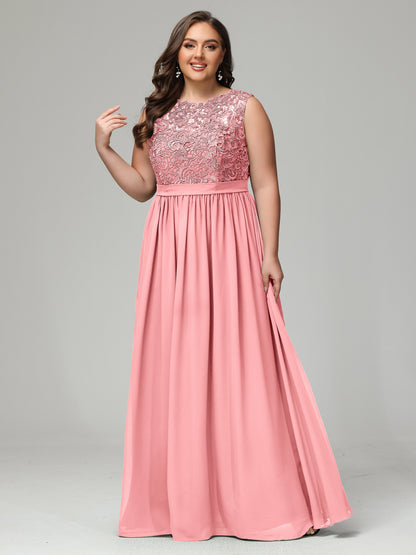 A-Line Bateau Plus Size Chiffon Bridesmaid Dresses
