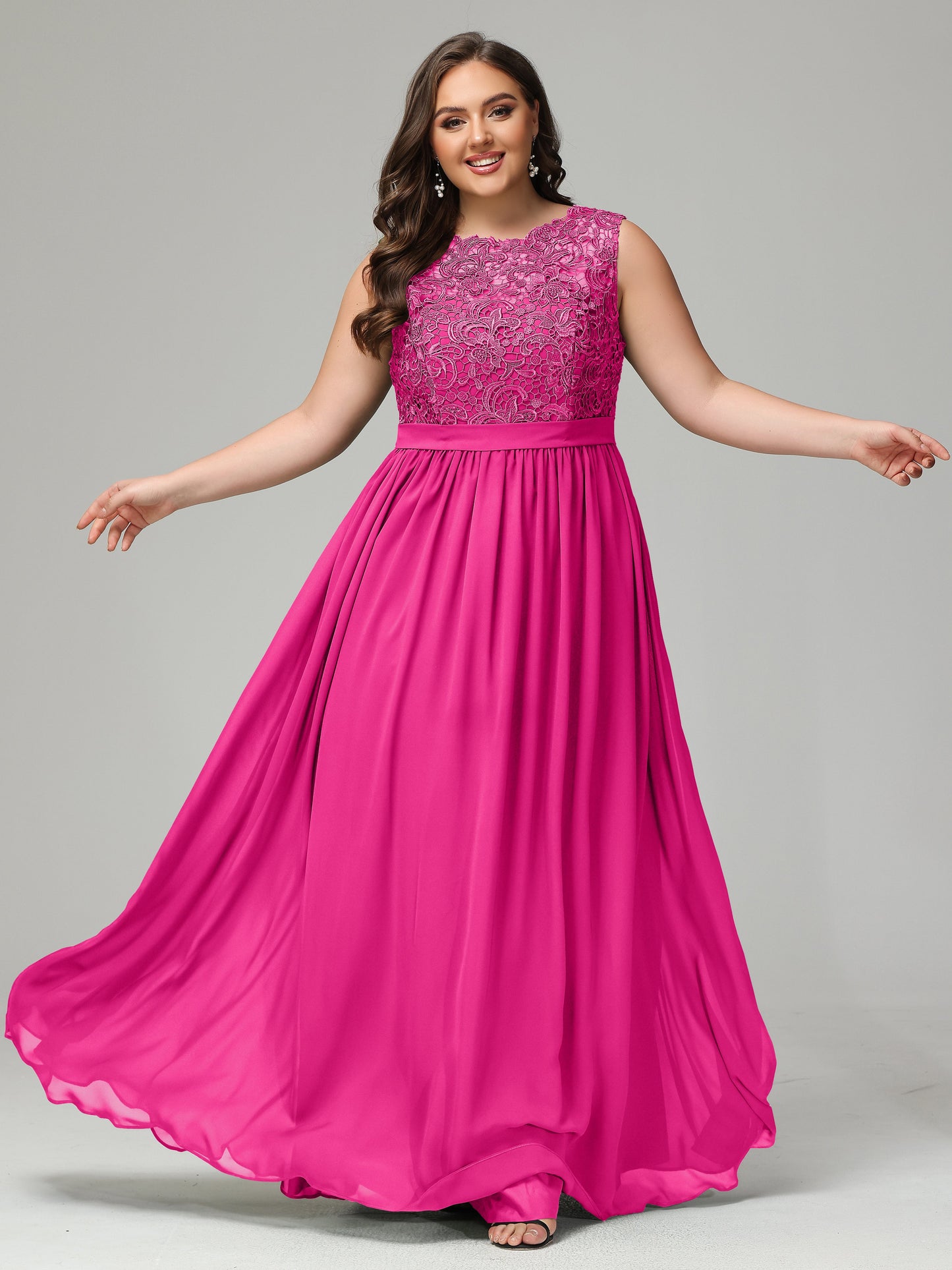 A-Line Bateau Plus Size Chiffon Bridesmaid Dresses