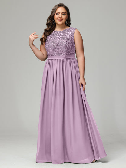 A-Line Bateau Plus Size Chiffon Bridesmaid Dresses