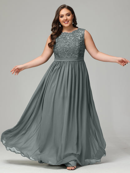A-Line Bateau Plus Size Chiffon Bridesmaid Dresses