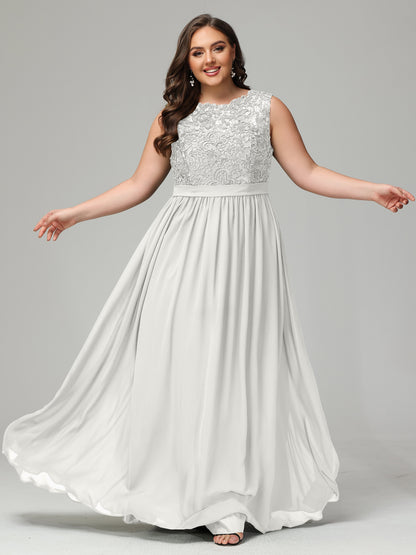 A-Line Bateau Plus Size Chiffon Bridesmaid Dresses