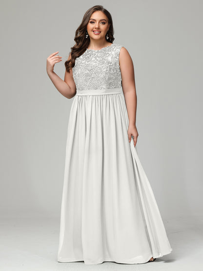 A-Line Bateau Plus Size Chiffon Bridesmaid Dresses
