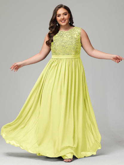 A-Line Bateau Plus Size Chiffon Bridesmaid Dresses
