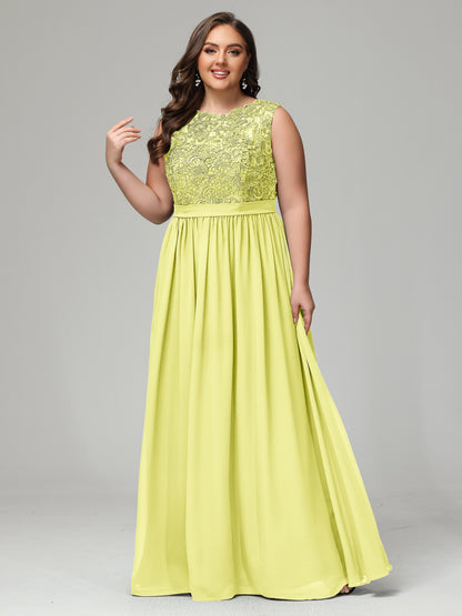 A-Line Bateau Plus Size Chiffon Bridesmaid Dresses