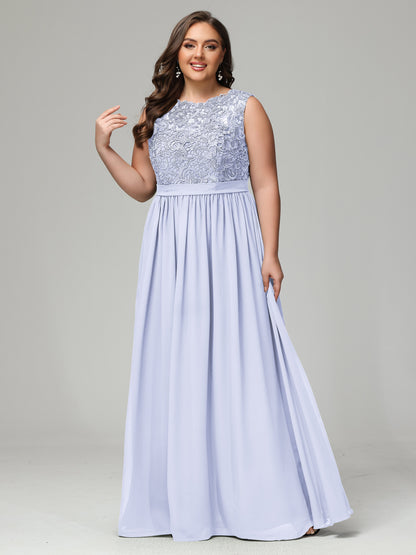 A-Line Bateau Plus Size Chiffon Bridesmaid Dresses