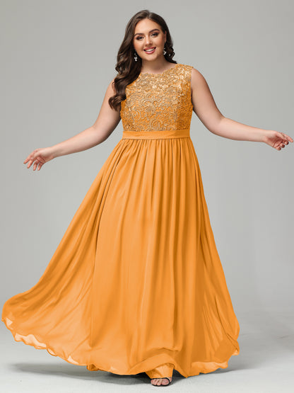 A-Line Bateau Plus Size Chiffon Bridesmaid Dresses