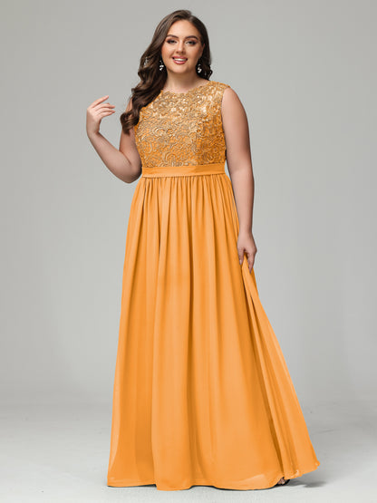 A-Line Bateau Plus Size Chiffon Bridesmaid Dresses