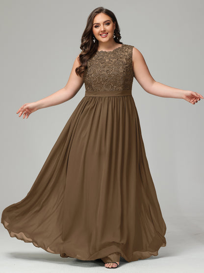 A-Line Bateau Plus Size Chiffon Bridesmaid Dresses