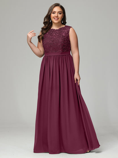 A-Line Bateau Plus Size Chiffon Bridesmaid Dresses