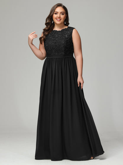 A-Line Bateau Plus Size Chiffon Bridesmaid Dresses