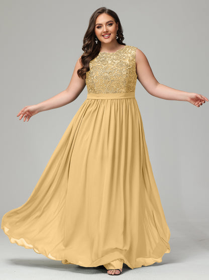 A-Line Bateau Plus Size Chiffon Bridesmaid Dresses