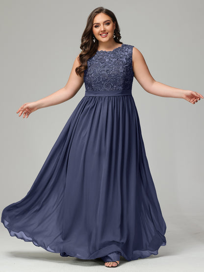 A-Line Bateau Plus Size Chiffon Bridesmaid Dresses