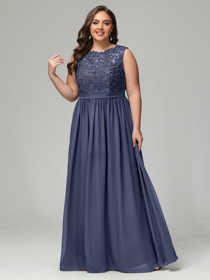 A-Line Bateau Plus Size Chiffon Bridesmaid Dresses
