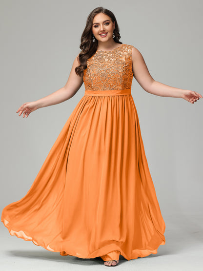 A-Line Bateau Plus Size Chiffon Bridesmaid Dresses