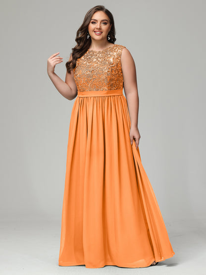 A-Line Bateau Plus Size Chiffon Bridesmaid Dresses