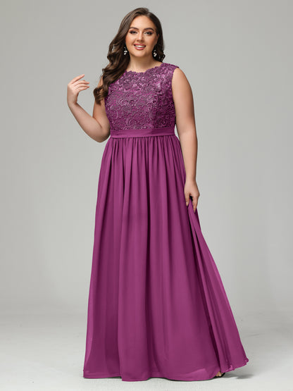 A-Line Bateau Plus Size Chiffon Bridesmaid Dresses
