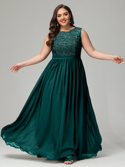 A-Line Bateau Plus Size Chiffon Bridesmaid Dresses