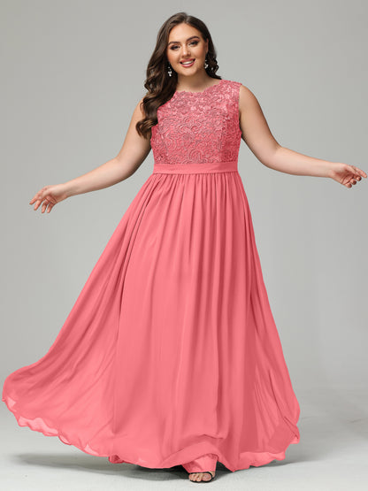 A-Line Bateau Plus Size Chiffon Bridesmaid Dresses