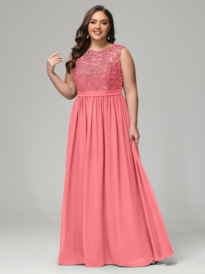A-Line Bateau Plus Size Chiffon Bridesmaid Dresses