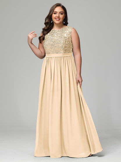 A-Line Bateau Plus Size Chiffon Bridesmaid Dresses