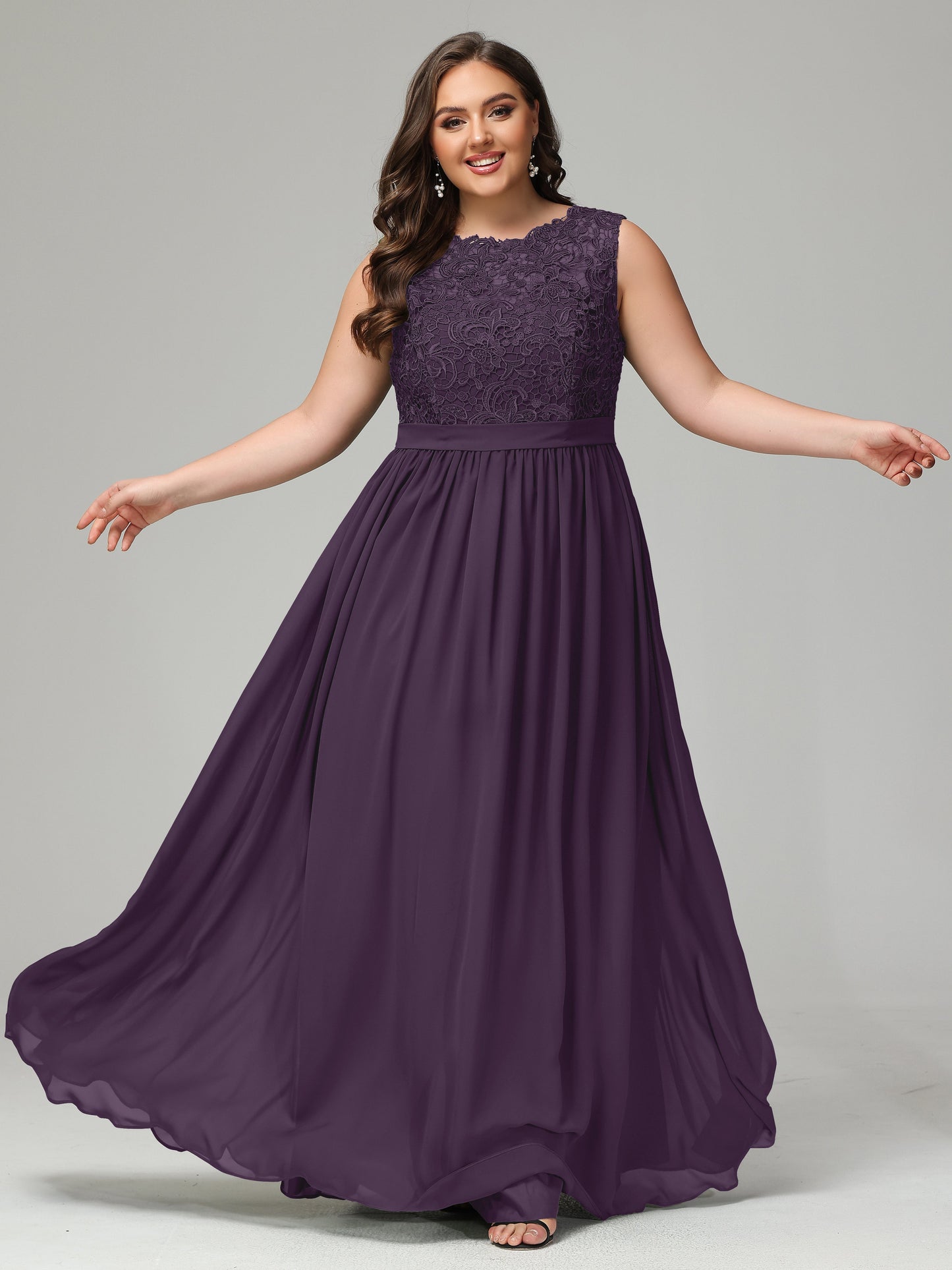 A-Line Bateau Plus Size Chiffon Bridesmaid Dresses