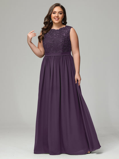 A-Line Bateau Plus Size Chiffon Bridesmaid Dresses