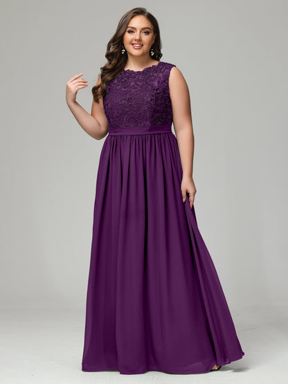 A-Line Bateau Plus Size Chiffon Bridesmaid Dresses