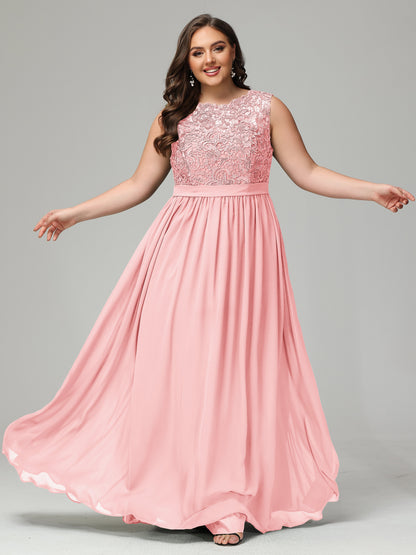 A-Line Bateau Plus Size Chiffon Bridesmaid Dresses