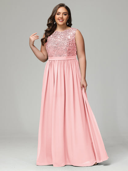 A-Line Bateau Plus Size Chiffon Bridesmaid Dresses