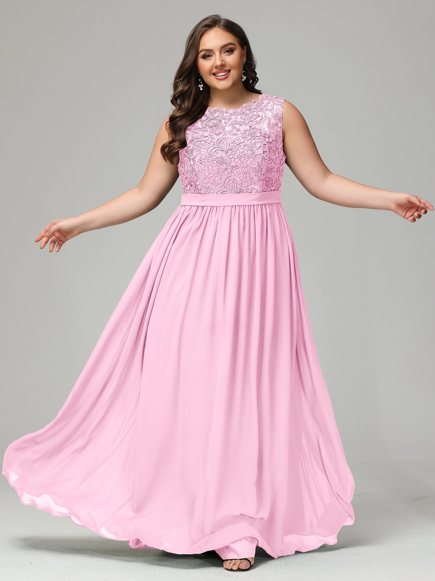 A-Line Bateau Plus Size Chiffon Bridesmaid Dresses