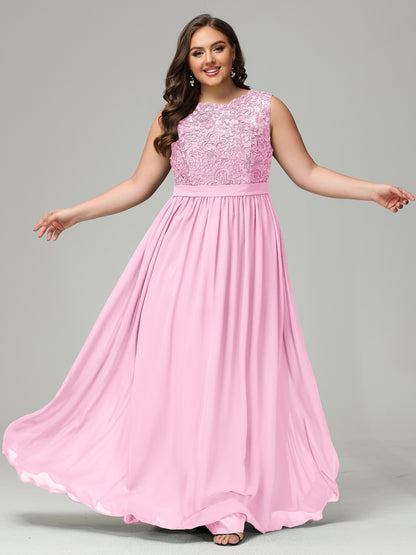 A-Line Bateau Plus Size Chiffon Bridesmaid Dresses
