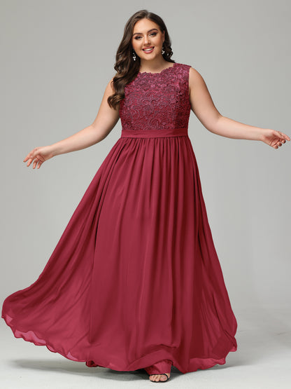 A-Line Bateau Plus Size Chiffon Bridesmaid Dresses