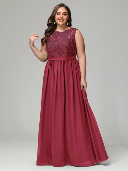 A-Line Bateau Plus Size Chiffon Bridesmaid Dresses