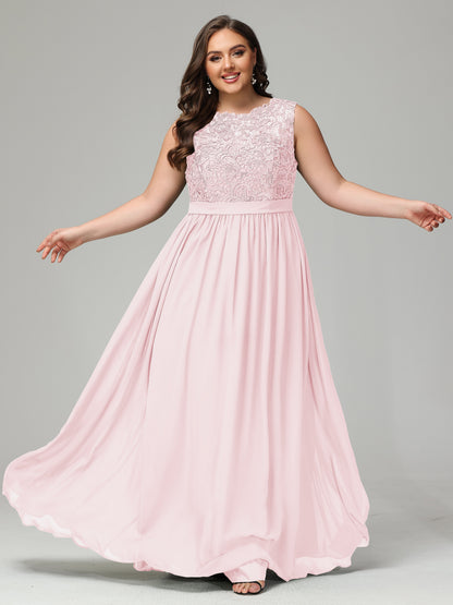 A-Line Bateau Plus Size Chiffon Bridesmaid Dresses