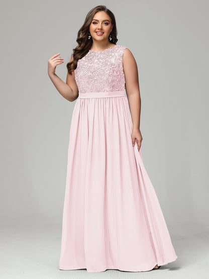 A-Line Bateau Plus Size Chiffon Bridesmaid Dresses