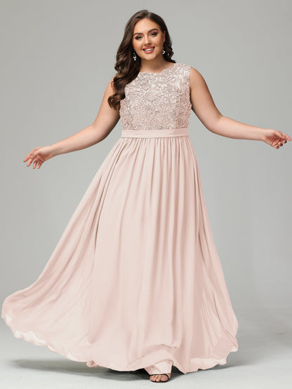 A-Line Bateau Plus Size Chiffon Bridesmaid Dresses