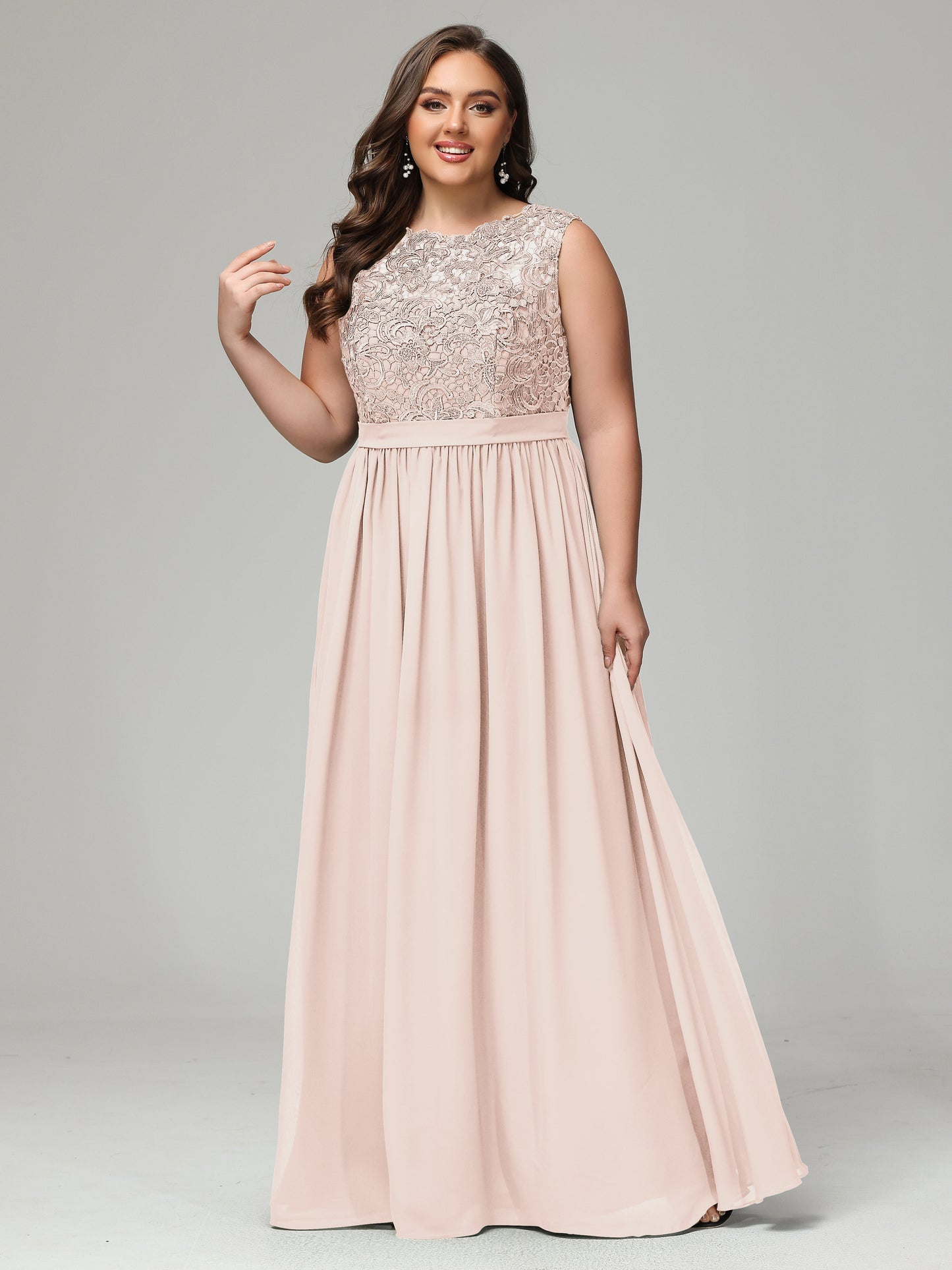 A-Line Bateau Plus Size Chiffon Bridesmaid Dresses