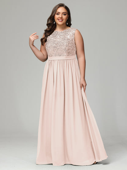A-Line Bateau Plus Size Chiffon Bridesmaid Dresses