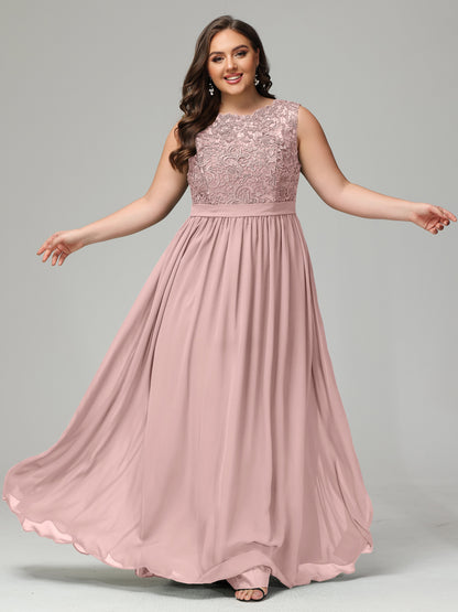 A-Line Bateau Plus Size Chiffon Bridesmaid Dresses