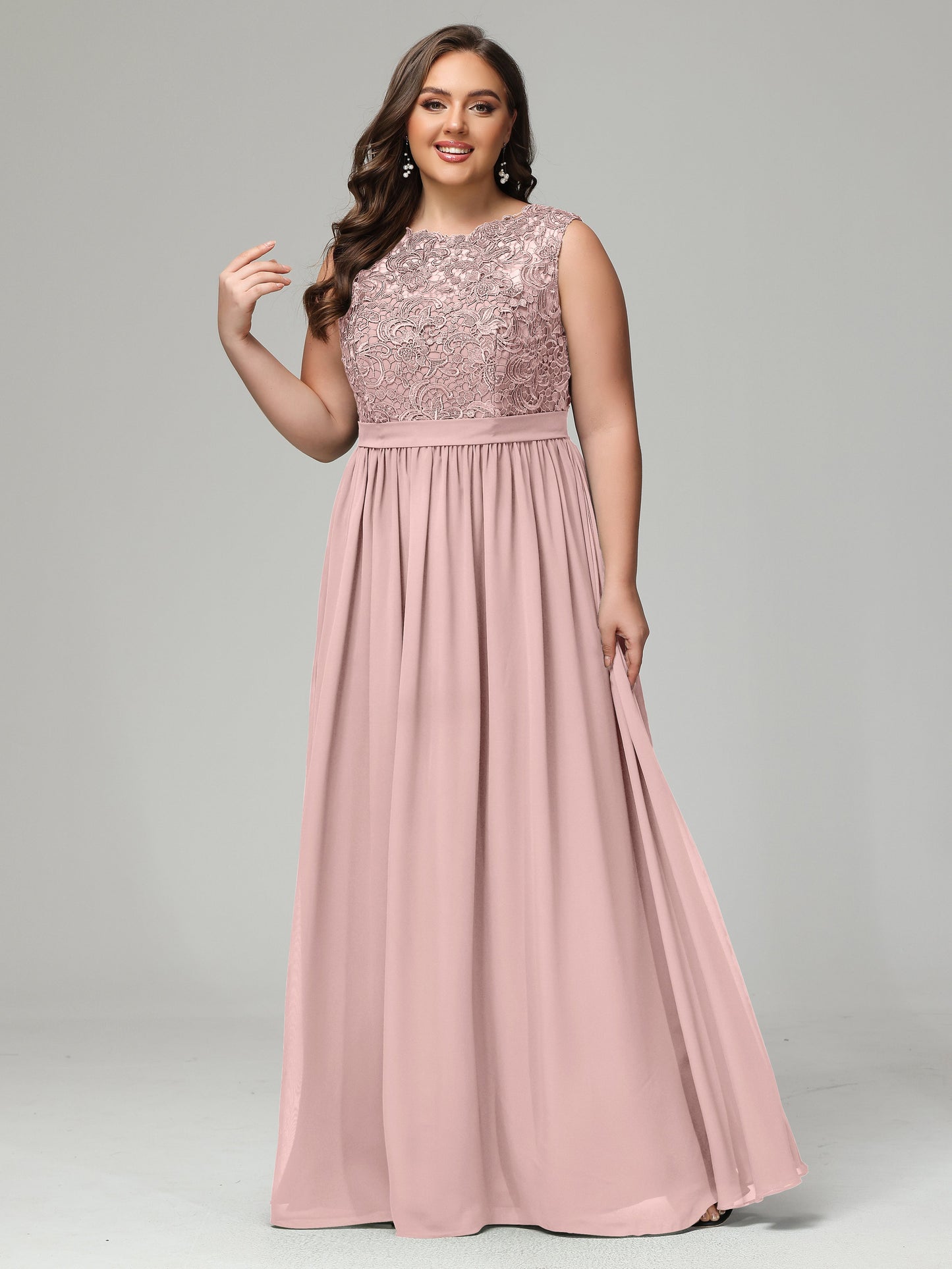 A-Line Bateau Plus Size Chiffon Bridesmaid Dresses