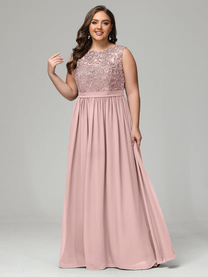 A-Line Bateau Plus Size Chiffon Bridesmaid Dresses