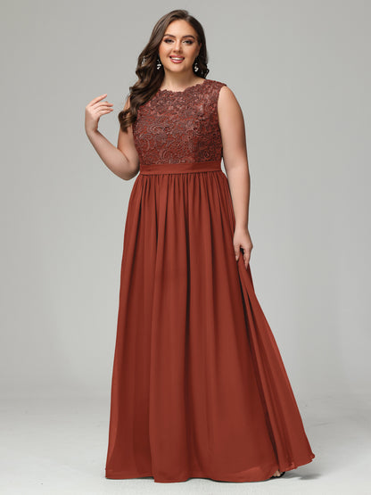 A-Line Bateau Plus Size Chiffon Bridesmaid Dresses